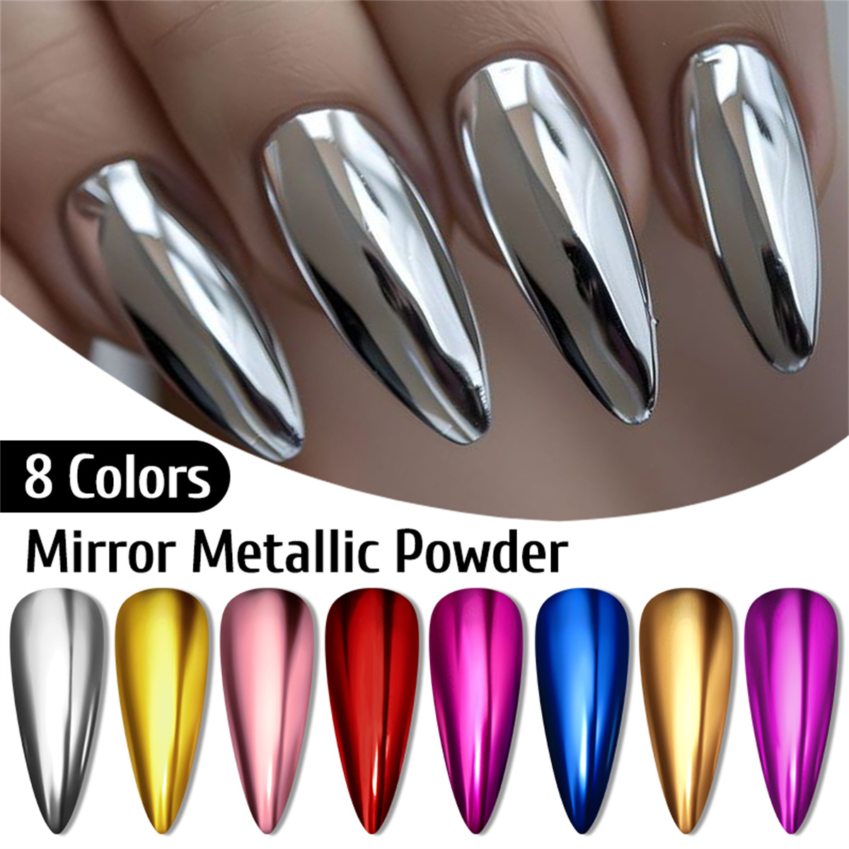 Nail Glitter Chrome - ผงกระจกสีทองเมทัลลิก สีเงิน กลิตเตอร์สำหรับเล็บ สีโรสโกลด์ สีแชมเปญ สีเงิน