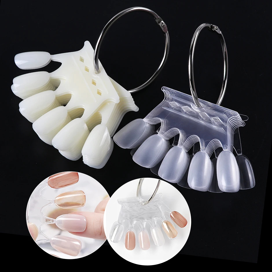 Nail Art Natural - 50 ชิ้นมงกุฎรูปร่างเล็บปลอมเคล็ดลับ Clear Natural สีการ์ดเจล Stand