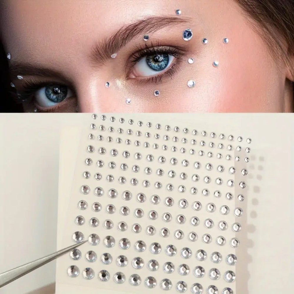 Rhinestone Nail Gem - 165pcs Self-Adhesive Rhinestone สติกเกอร์,สีขาวรอบอัญมณีสําหรับแต่งหน้า Eyes Face