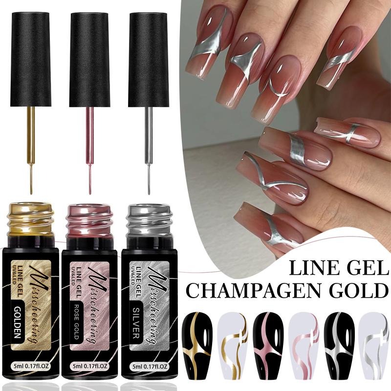 Nail Art Chrome - เจลไลเนอร์สีเมทัลลิกทองเงิน ทาเล็บแบบโครเมี่ยม ให้เอฟเฟกต์กระจกเงา สว่างสดใส ทาเล็บแบบเฟรนช์ ยูวี