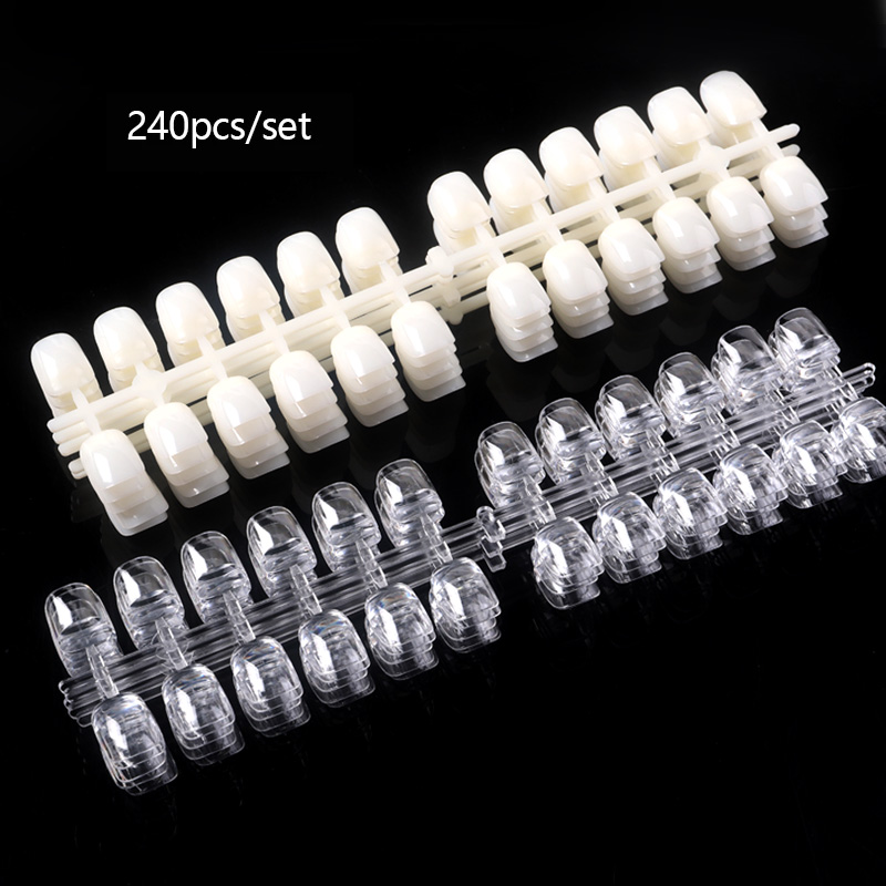 Nail Art Natural - TSZS 240 ชิ้น/ถุงอะคริลิคเล็บปลอมจอแสดงผลเคล็ดลับธรรมชาติโปร่งใสสั้นสแควร์รูปไข่เล็บเคล็ดลับ