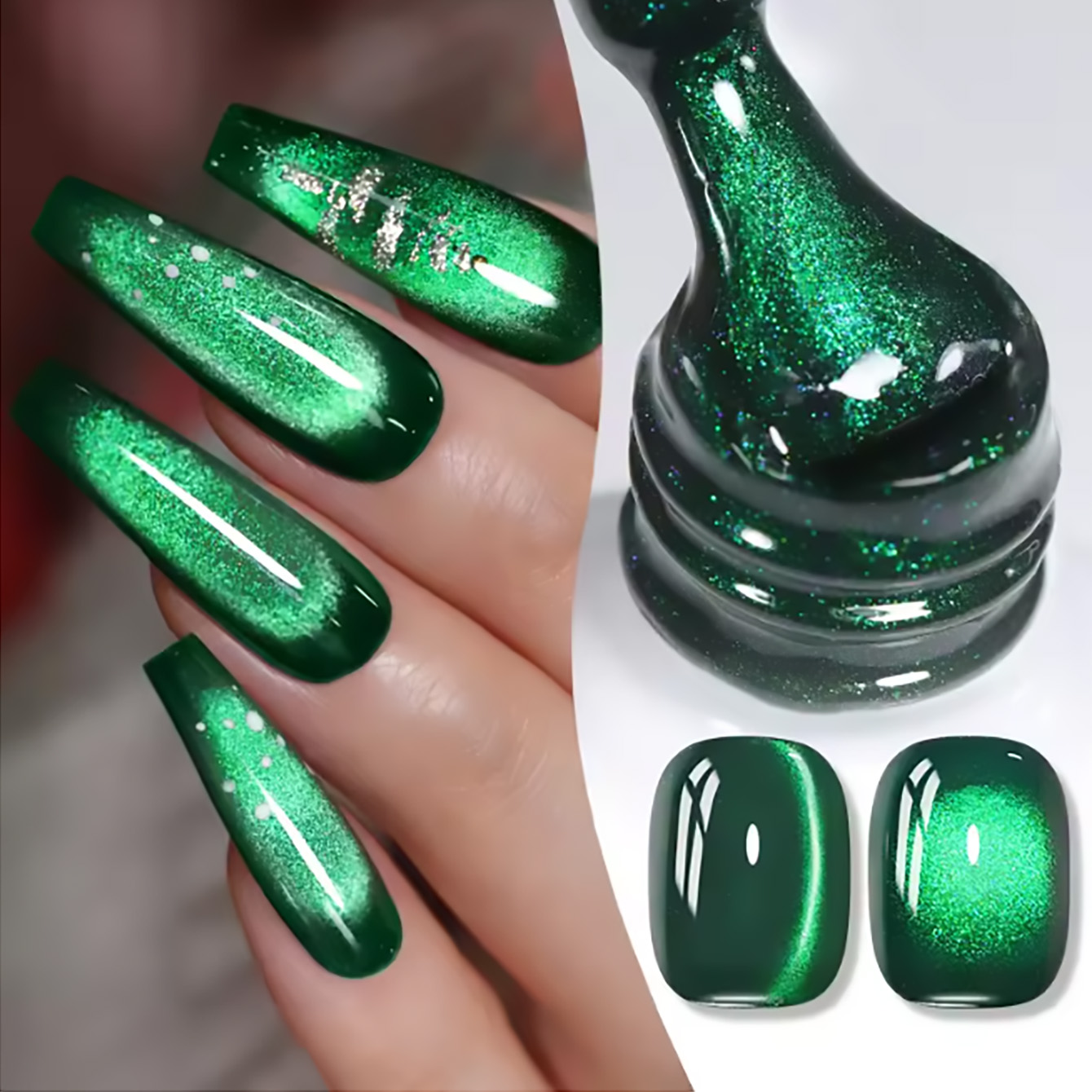 Nail Art Emerald Green - เจลทาเล็บแม่เหล็กสีเขียวมรกตใหม่ ZH 12 มล. 2026 แบบลูกแก้ว
