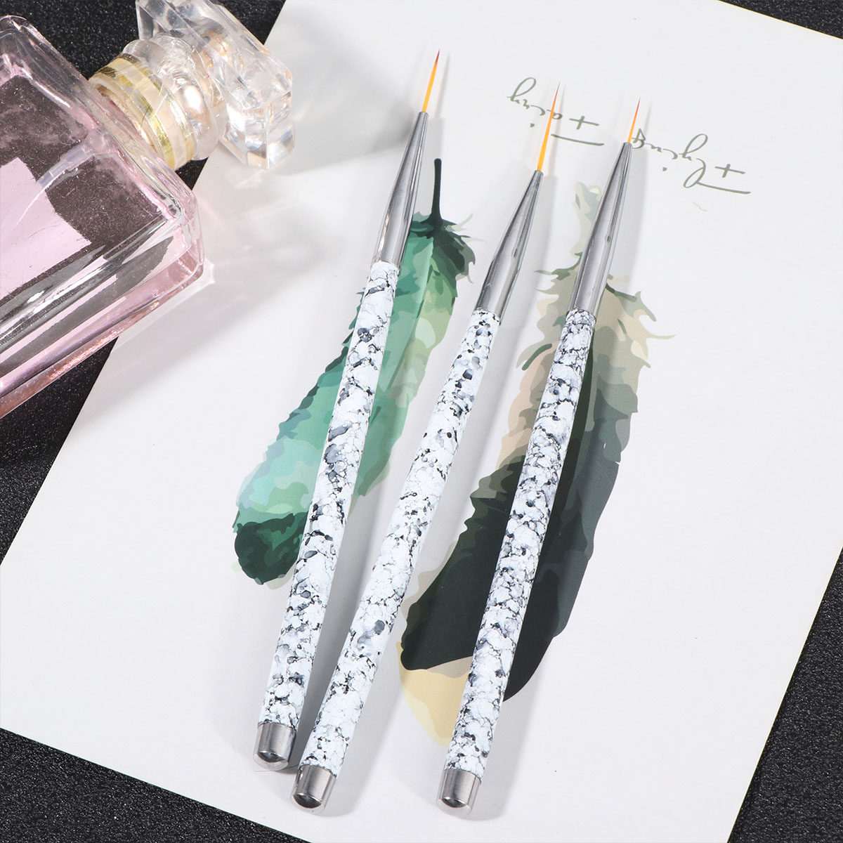 Nail Art Natural - ชุดแปรงเพ้นท์เล็บ 3 ชิ้น ขนแปรงไนลอนแบบละเอียด สำหรับอะคริลิก เล็บปลอม