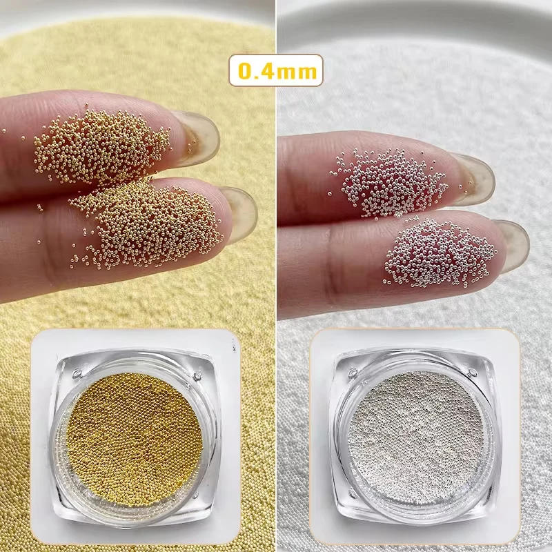 Nail Art Rose Gold - ลูกปัดคาเวียร์สำหรับตกแต่งเล็บ ขนาด 0.4/0.6/0.8/1 มม. สีเงิน สีโรสโกลด์