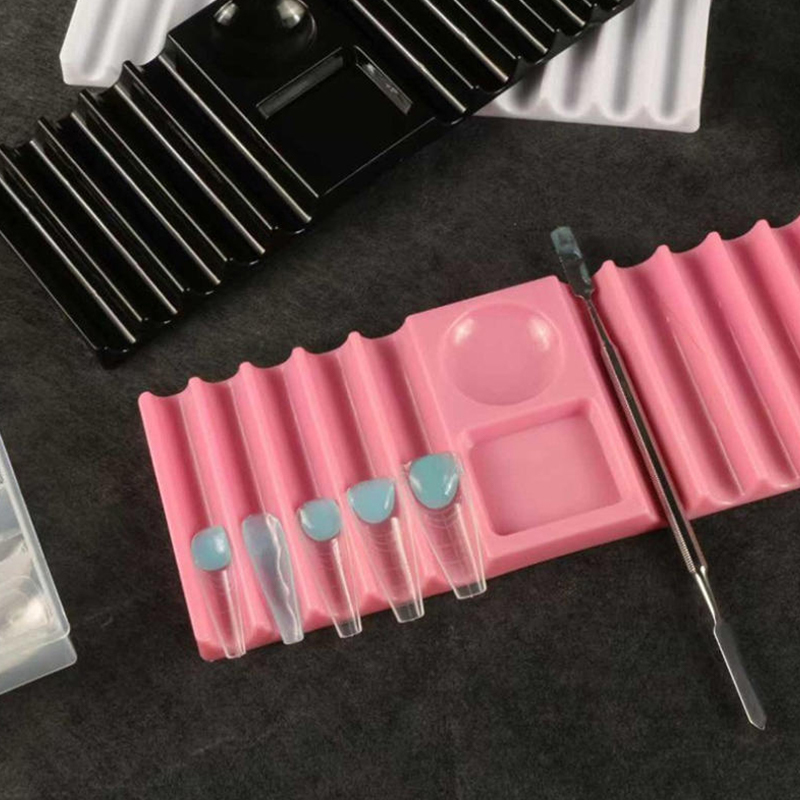 Nail Art Zone - ที่วางปากกาสำหรับทำเล็บ ถาดสำหรับต่อเล็บ ถาดผสมกาวแบบสองช่อง ถาดจัดเก็บอุปกรณ์ทำเล็บสำหรับวางบนโต๊ะ อุปกรณ์สำหรับร้านทำเล็บ