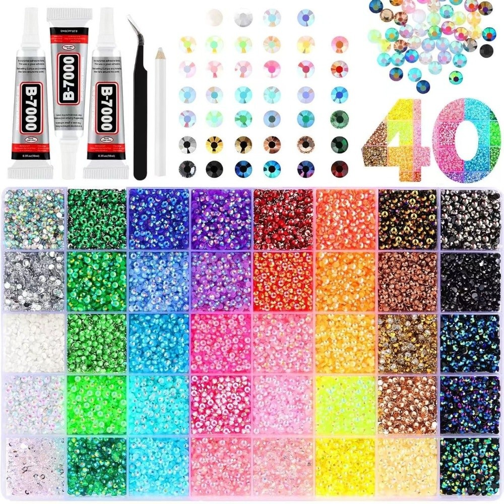 Rhinestone Nail Gem - ชุดเรซิ่นหลากสีประดับเพชร DIY อุปกรณ์ตกแต่งงานฝีมือ เพชรเยลลี่วิบวับแบบหลังแบน สำหรับตกแต่งเล็บและงานประดิษฐ์