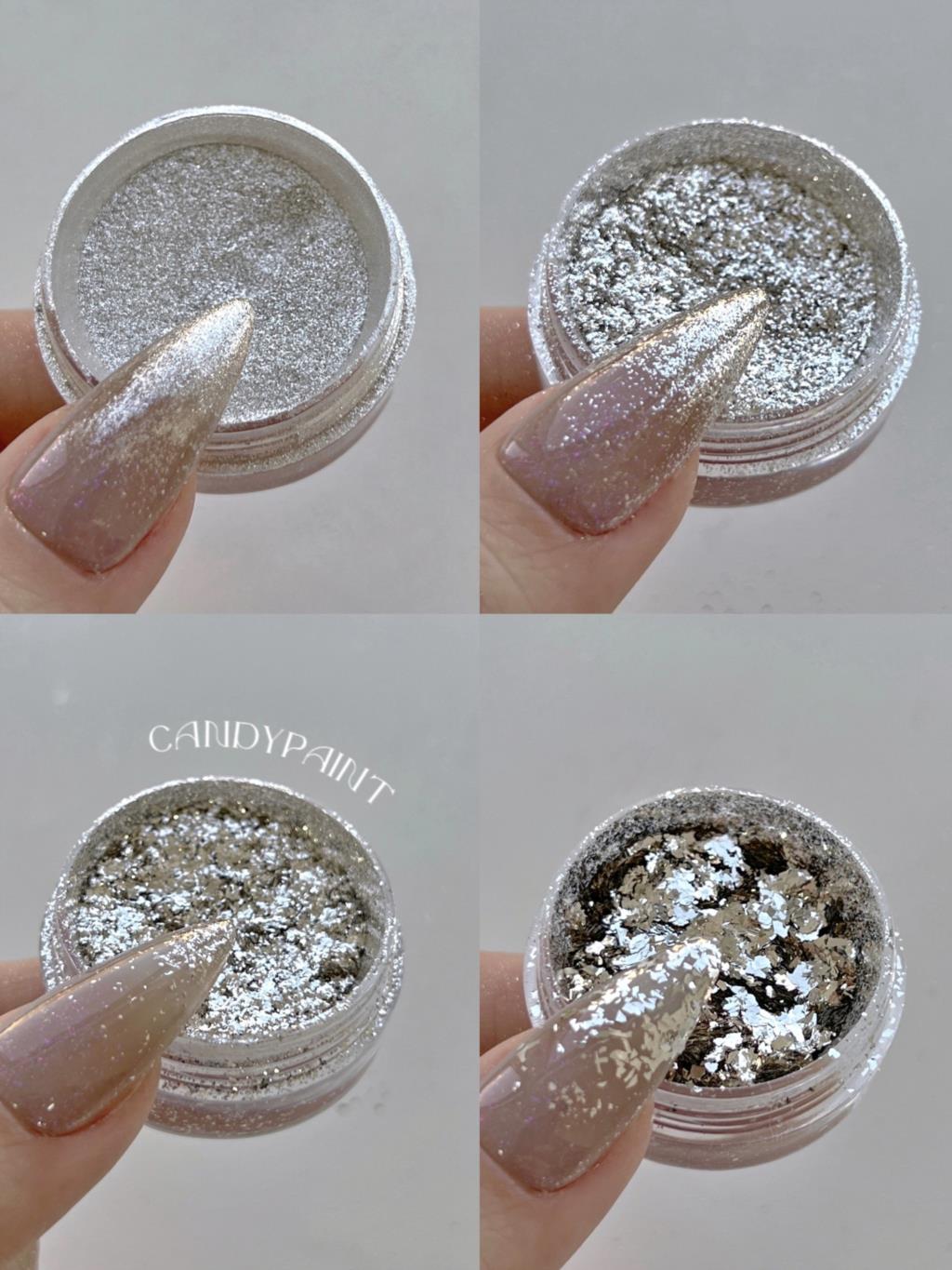 Nail Glitter Chrome - ผงสีเล็บชุบโครเมี่ยมสีเงิน/ผงสีเล็บเกล็ดโครเมี่ยมสะท้อนแสงแวววาวสำหรับทำเล็บ0.04oz/1g