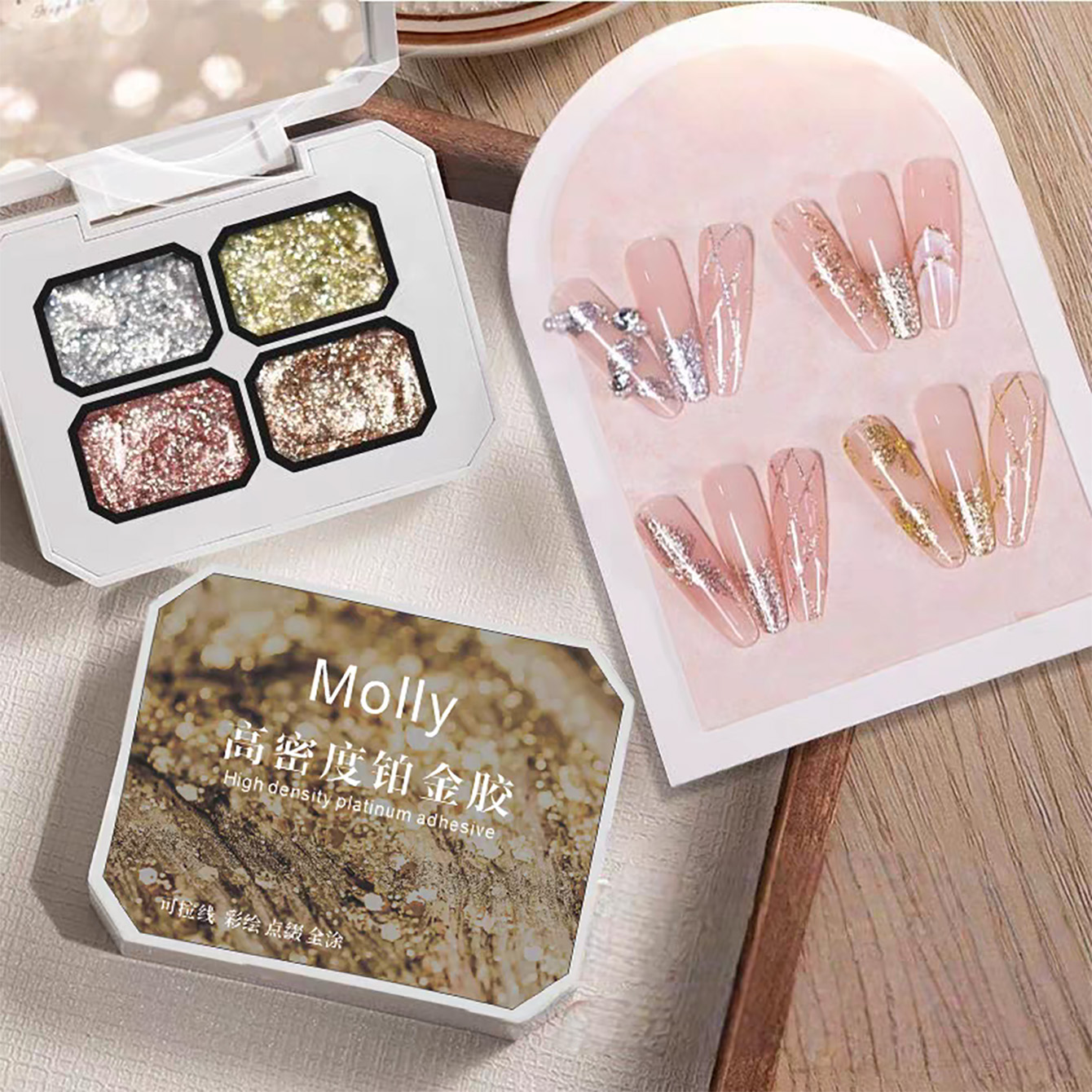 Nail Art Rose Gold - MIANEL ชุดสีเจลเพ้นท์เล็บแบบฟอยล์หนา สีแพลตตินัม ทอง เงิน โรสโกลด์