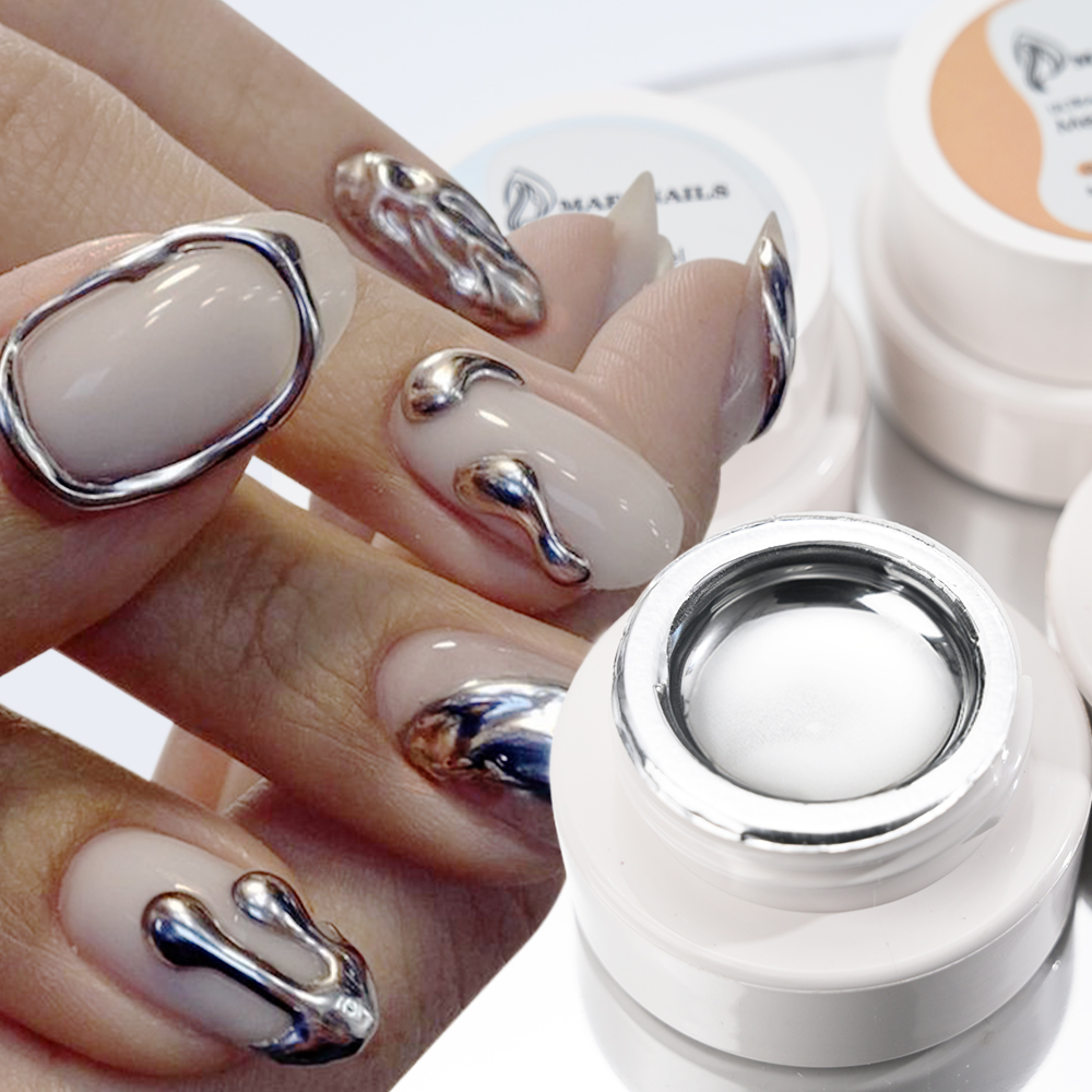 Nail Art Chrome - กระจกเมทัลลิคเล็บเจลกึ่งถาวรเคลือบเงากระจก Chrome Effect Silver ภาพวาด UV