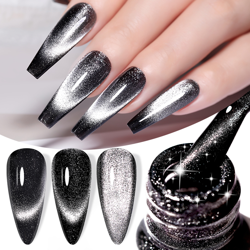 Nail Art Chrome - LILYCUTE 7ML คริสตัลสีดําแมวแม่เหล็กเจลประกาย Glitter GEL เล็บกึ่งถาวร