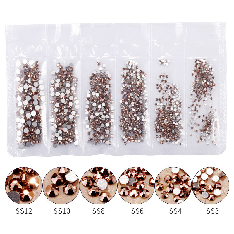 Nail Art Rose Gold - 1440pcs Rose Gold Rhinestone เงาสําหรับเล็บ AB
