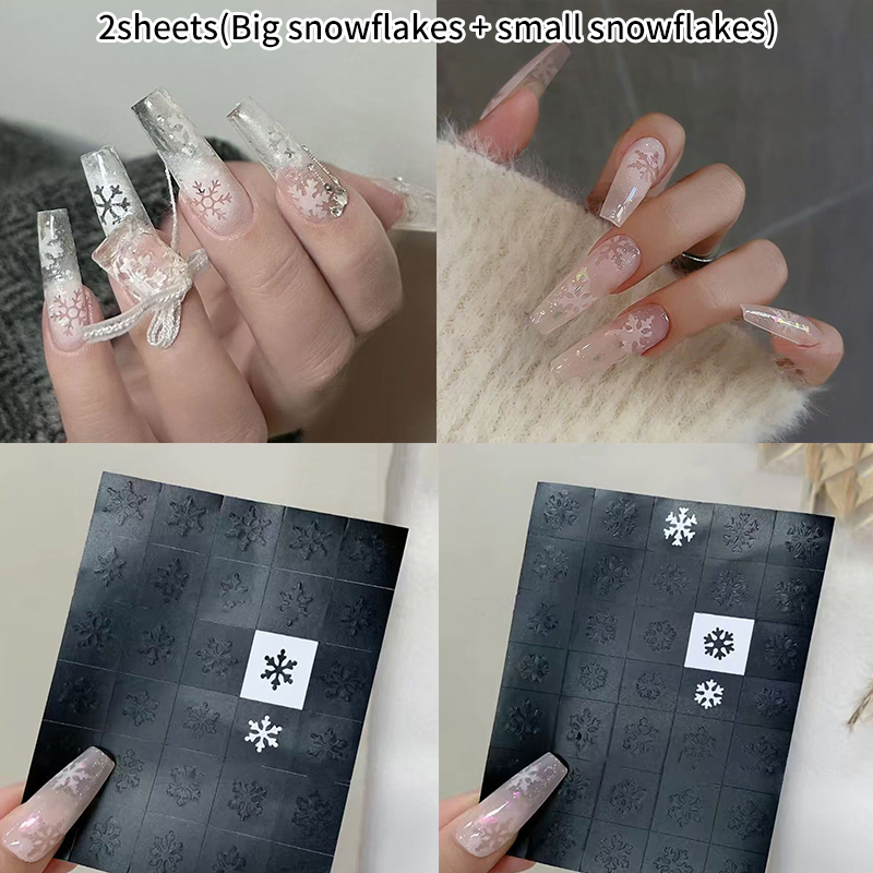 Nail Art Zone - Z. แผ่นลายฉลุสำหรับเพ้นท์เล็บ 2 แผ่น ลายเกล็ดหิมะ แบบกลวง