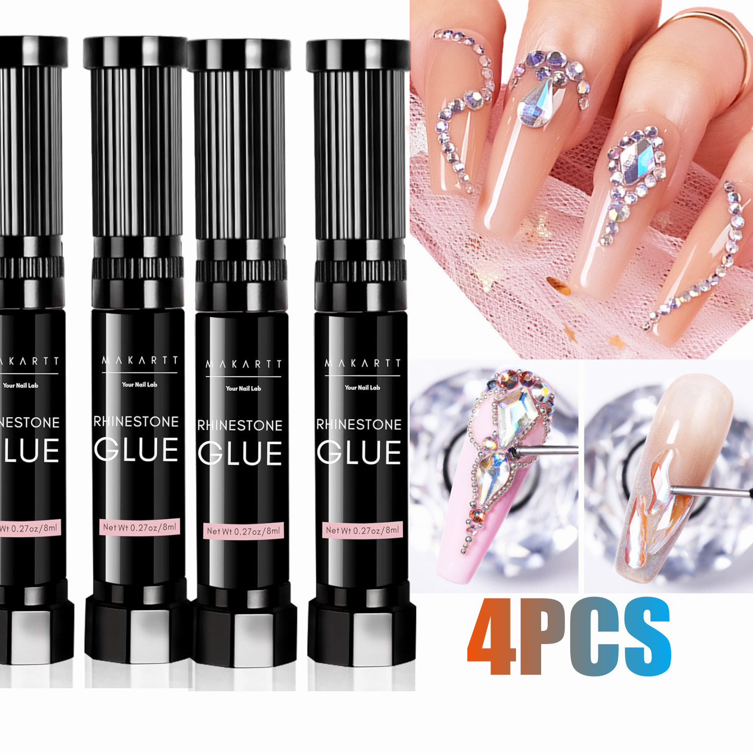 Rhinestone Nail Gem - กาวติดเล็บ Makartt 4 ชิ้น ขนาด 8