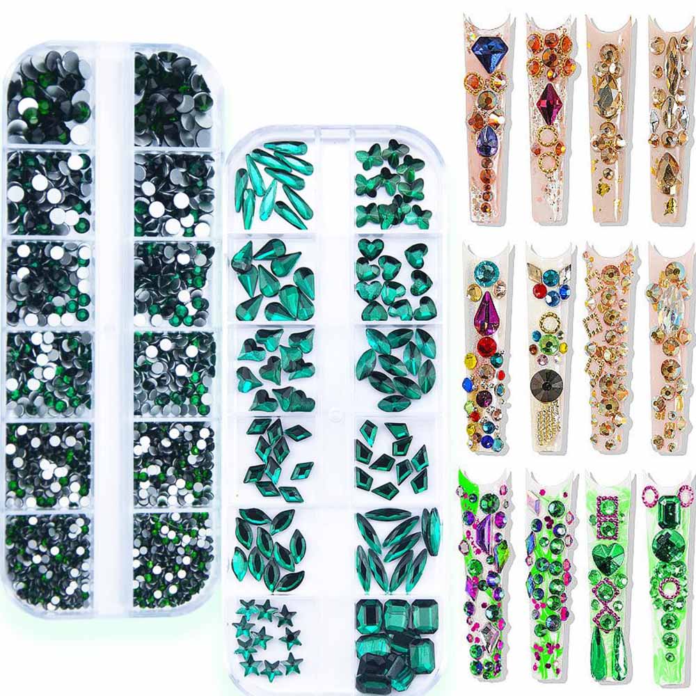 2 กล่องสีเขียวมรกตเล็บ Rhinest - Nail Art Emerald Green บทวิจารณ์และราคา