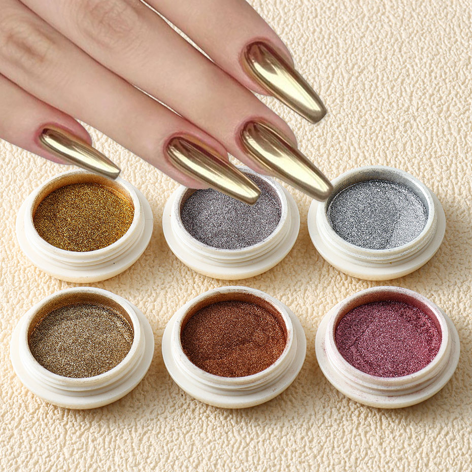 6 PC GOLD METALLIC Mirror Glit - Nail Glitter Chrome บทวิจารณ์และราคา