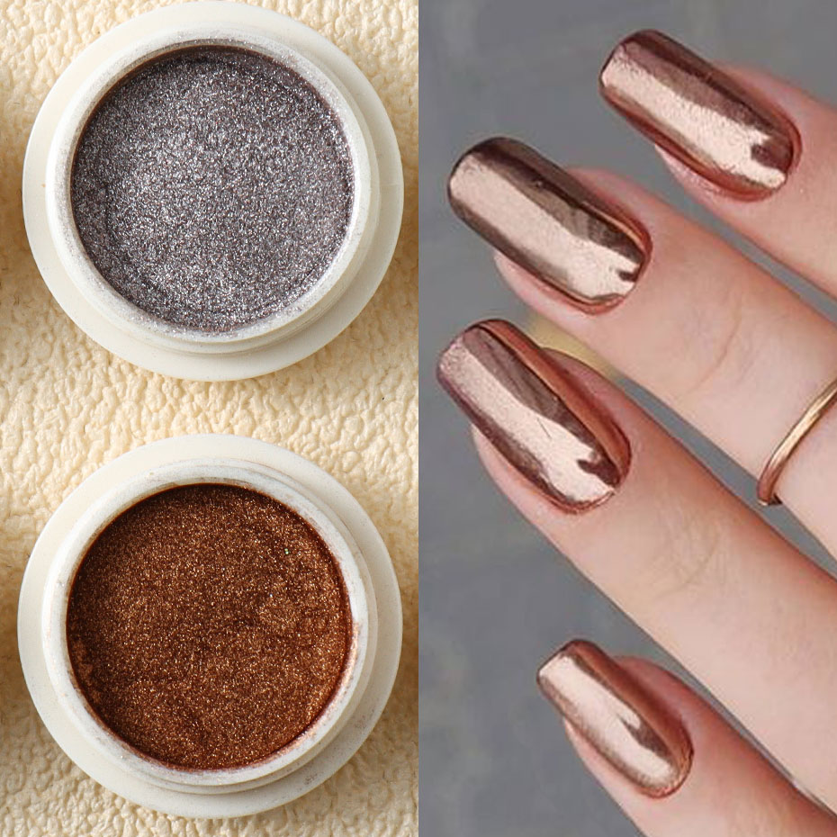 6 PC GOLD METALLIC Mirror Glit - Nail Glitter Chrome บทวิจารณ์และราคา