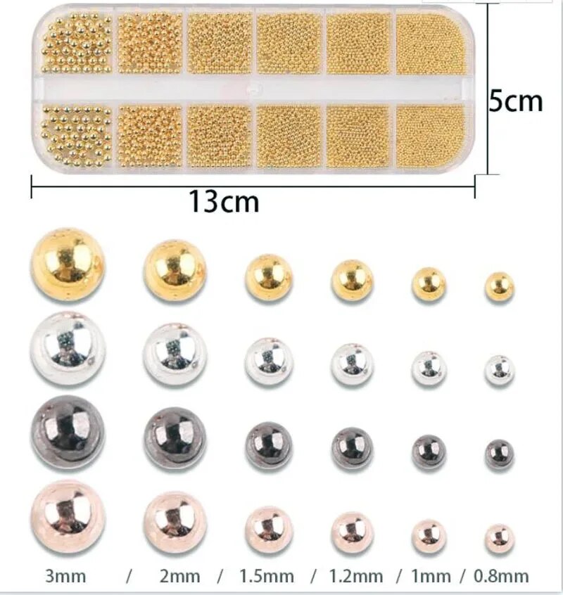 1 กล่อง 6 ขนาด 0.8-3.0 มม.ลูกป - Nail Art Rose Gold บทวิจารณ์และราคา