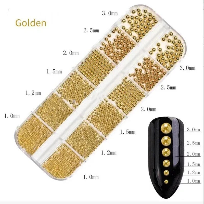 1 กล่อง 6 ขนาด 0.8-3.0 มม.ลูกป - Nail Art Rose Gold บทวิจารณ์และราคา