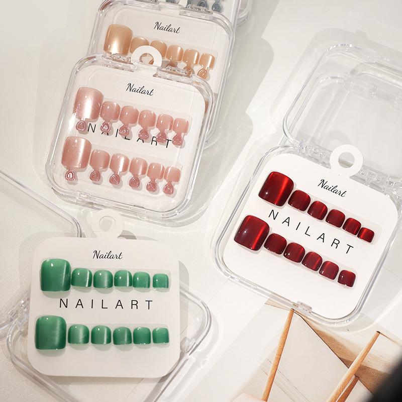เล็บปลอมแบบฝรั่งเศส 10 ชิ้น/กล - Nail Art Full Cat Eye บทวิจารณ์และราคา