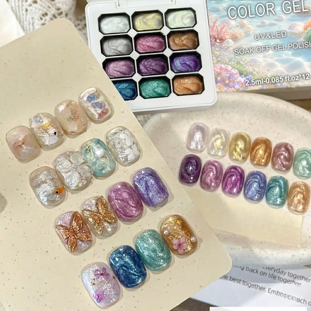 ชุดเจลทาเล็บสีออโรร่า 12 สี, ก - Nail Glitter Chrome บทวิจารณ์และราคา
