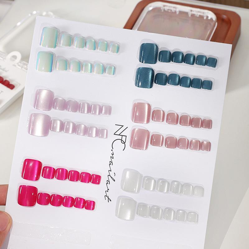 เล็บปลอมแบบฝรั่งเศส 10 ชิ้น/กล - Nail Art Full Cat Eye บทวิจารณ์และราคา