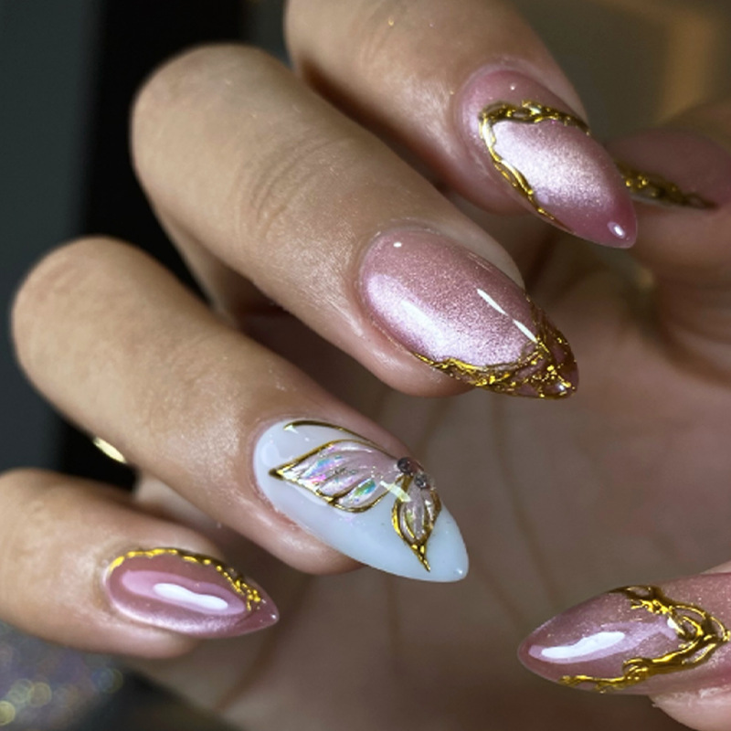 เล็บปลอมทรงอัลมอนด์ลายผีเสื้อส - Nail Art Full Cat Eye บทวิจารณ์และราคา
