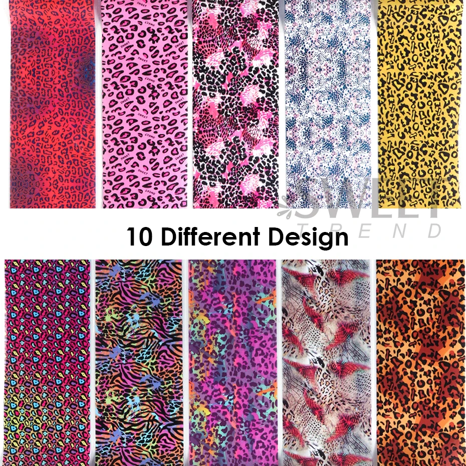 10pcs สีสันเสือดาวพิมพ์เล็บโอน - Nail Art Zebra บทวิจารณ์และราคา