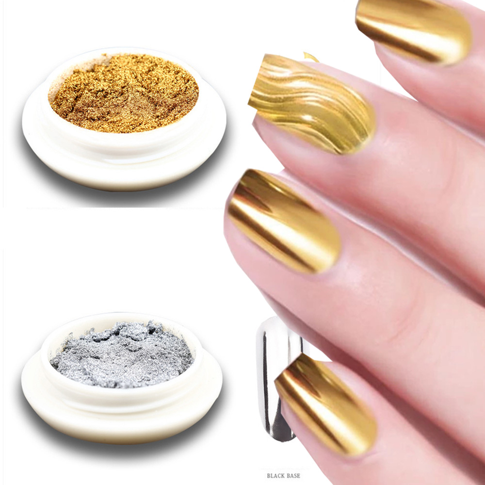 ผงกลิตเตอร์สีทองเงิน 2 กระปุก  - Nail Glitter Chrome บทวิจารณ์และราคา