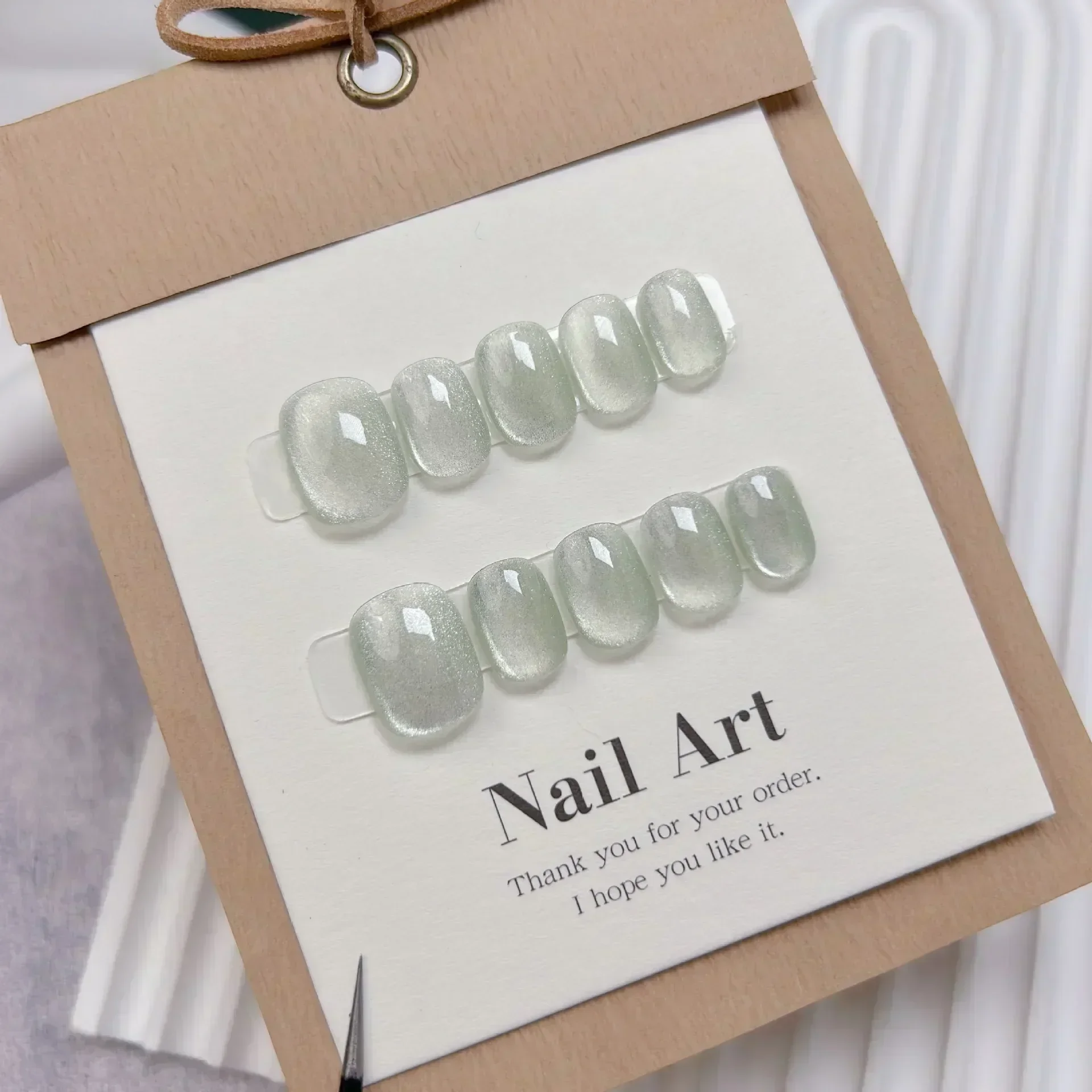 เล็บปลอมแบบกดติด 10 ชิ้น สีเขี - Nail Art Full Cat Eye บทวิจารณ์และราคา